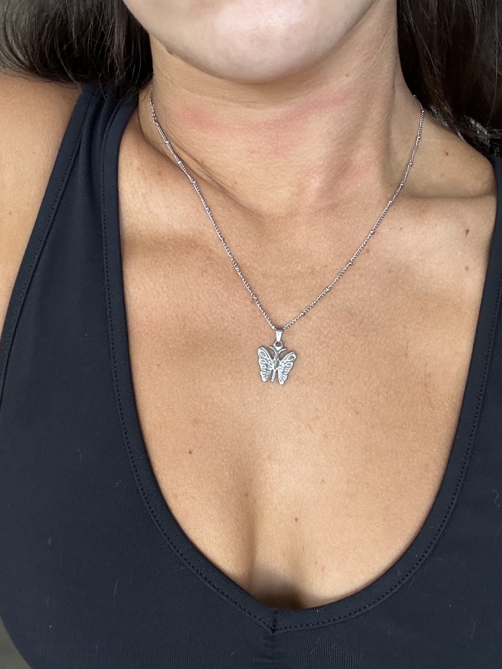 Silver Butterfly Pendant Necklace - Silver